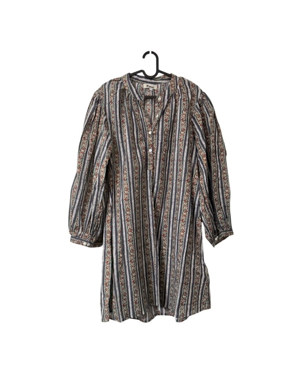 Karni India Floral Striped Hand Printed Popover Dress Womens Size Medium